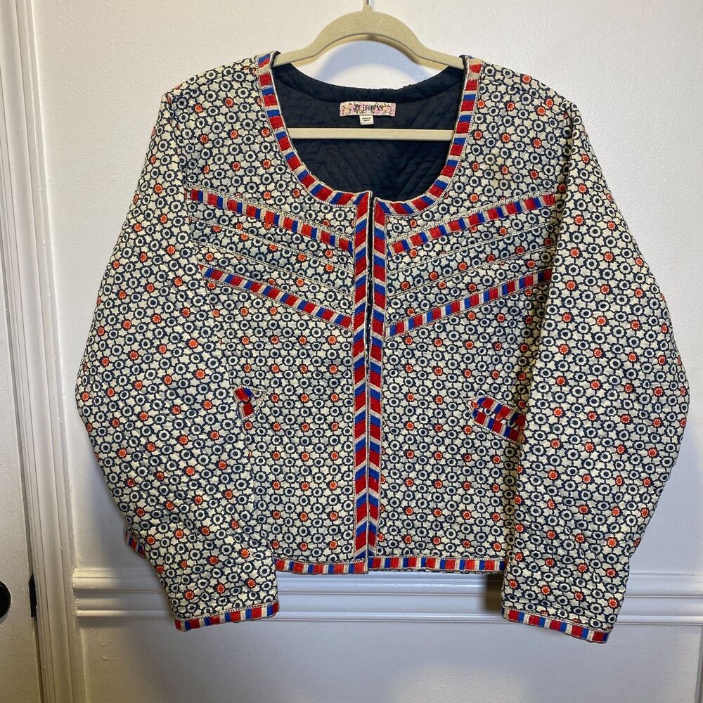 Joe Browns HX582 Quilted Floral Embroidered Jacket Navy Red Boho Cottagecore - Picture 1 of 8